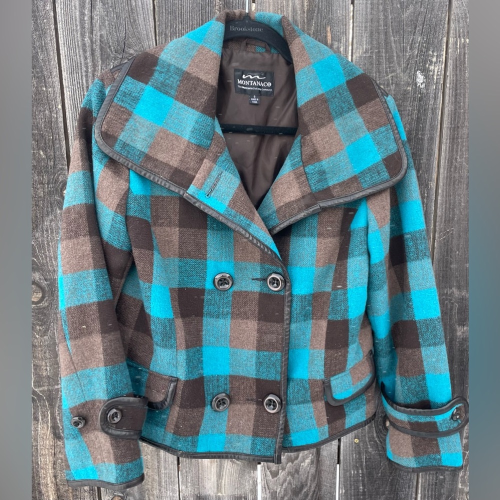 Montana Clothing Co. Women’s Teal Plaid Peacoat Style Jacket. Size Small
